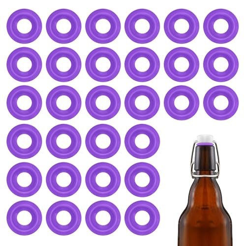 30Pcs Dopamine color Silicone Gaskets Washers Seals for Cap Swing Flip Top Bottle for Home Brew Beer Soda Bottle Sealing(flat,half cover) (Neon Purple) - color: Neon Purple