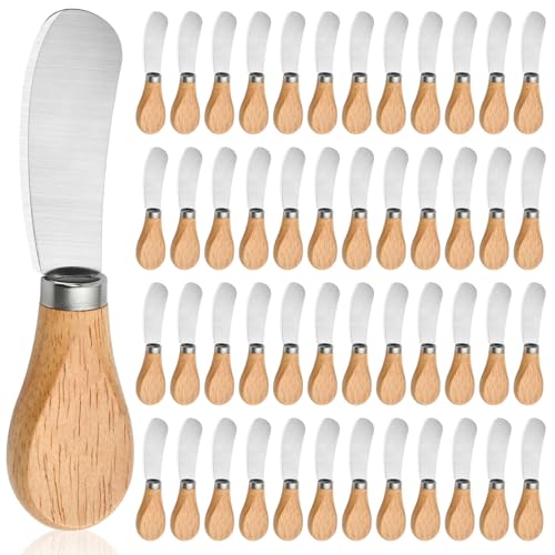 50 Pcs Cheese Spreader Knives, 4.72 Inch Cheese Spreader Knives with Wooden Handle, Stainless Steel Cheese Knives for Charcuterie Board, Sandwich, Appetizers, Cocktail Spreading