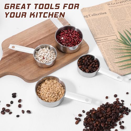 Stainless Steel Measuring Cup, 4 Pcs 1/4, 1/2 Cup, 60 ml/125 ml Metal Cup Scoop Kitchen Gadgets for Coffee Cooking Baking Dry Wet Liquid Ingredients, Dishwasher Safe - size: 1/4 Cup, 1/2 Cup
