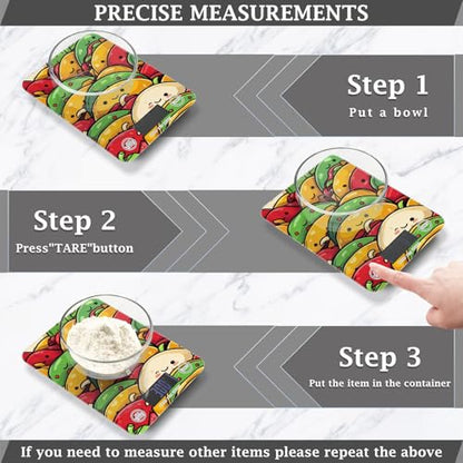 Food Scale Kitchen Scale for Baking Cooking Digital Food Weighing Measuring Scale Small Waterproof Electric Food Scale Cute Cartoon Mexican Tacos - color: Cute Cartoon Mexican Tacos