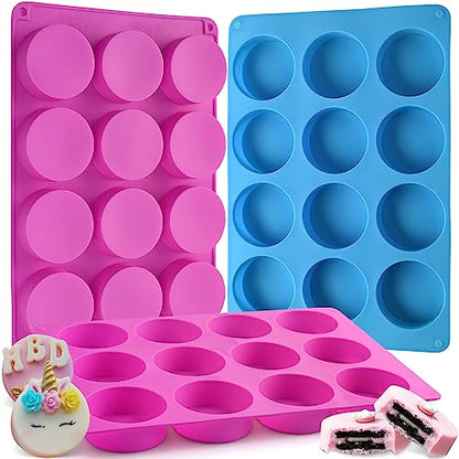Sakolla 3 Pcs Round Chocolate Cookie Molds, 12-Cavity Cylinder Silicone Molds for Chocolate, Cake, Candy, Pudding, Mini Soap (2 Rose Red+1 Blue) - color: 3 Pcs/Rose Red&Blue