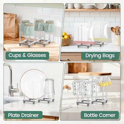 EsLuker.ly Baby Bottle Drying Rack Plastic Vertical Dryer Holder, Foldable Space Saving for 12 Milk Glass Bottle Countertop, Drain Stand Shelf for New Parents - size: 6.5 In