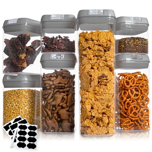 Cheer Collection Airtight Food Storage Containers, Kitchen Storage Containers for Pantry, Set of 7 Food Containers with Lids Airtight, Pantry Storage Containers & Organizers with Lids, Gray - color: Gray