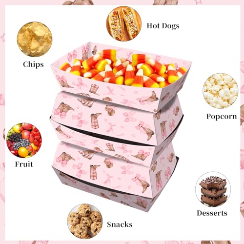 No Folding Required 50 Pack 2 Lb Western Cowgirl Party Favors Large Pink Bow Cowgirl Hat Boot Plates Paper Serving Trays Nachos Food Boats Disposable Bowls for Cowgirl Birthday Party Decorations