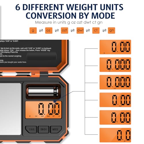 Digital Gram Scale, 200g x 0.01g Pocket Scale, Mini 6 Units Jewelry Scale with LCD Display, Tare Function for Food, Jewelry, Coin, Coffee,with 50g Calibration Weight(Battery Included) - size: 200g/0.01g