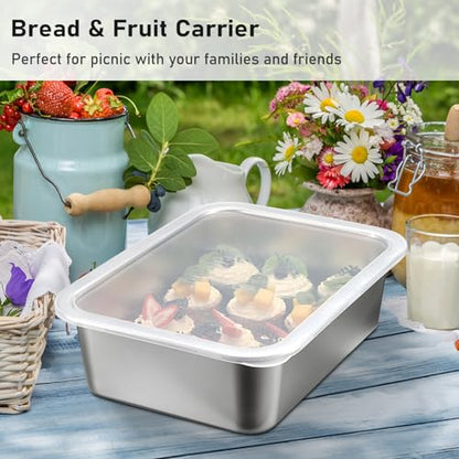 BSTKEY Pizza Dough Proofing Box, Stackable Stainless Steel Food Storage Box Container with Lid, Fits 4-6 Dough Balls, 14.1 x 10.6 Inch Large Capacity Household Pizza Dough Container
