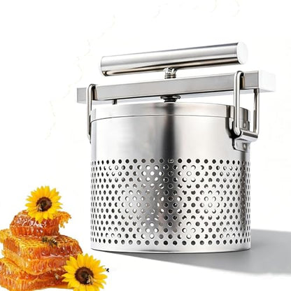 1.8L Manual Honey Press Extractor, Fruit Wine Press, Stainless Fruit Wine Press, Detachable Design, with Filter Bag, for Beeswax, Honey, Fruit & Vegetables