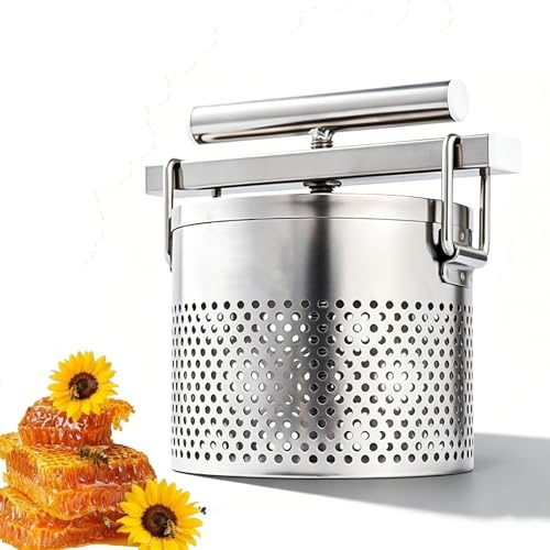 1.8L Manual Honey Press Extractor, Fruit Wine Press, Stainless Fruit Wine Press, Detachable Design, with Filter Bag, for Beeswax, Honey, Fruit & Vegetables