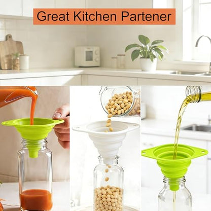Food Grade Silicone Collapsible Funnels, New Upgrade Kitchen Funnel Set Portable Small Funnels, for Kitchen, Small Medium and Large Funnels Easy Clean & Space-Saving (8)