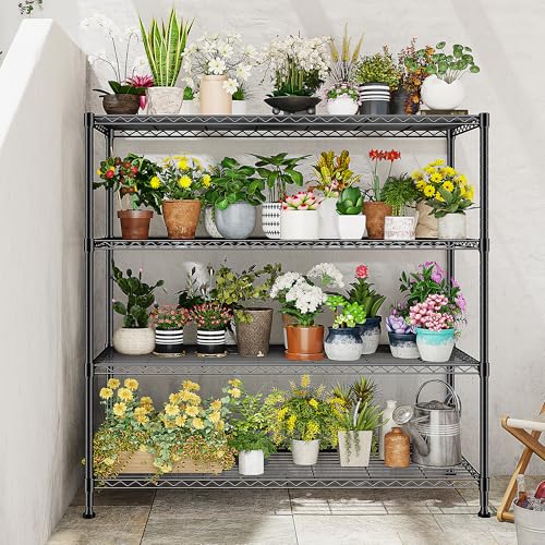 45 "W Metal Shelving Unit 4 Tier Storage Shelves Adjustable Wire Shelving Metal Shelf Pantry Shelves Wire Rack Commercial Shelving for Kitchen Pantry Utility Room Garage 45 "W x 59.4 "Hx 13.5" D Black - size: 45" W x 59.4Hx 13.5" D