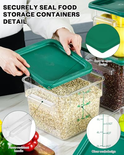 2QT4QT NSF Food Storage Containers: 6PCS [Food Grade][Hot&Cold Resistant] Commercial Clear Food Storage Containers with Lids for Restaurant Kitchen Proof Dough, Measuring Spoons Included(GREEN) - color: E21-2-4QT-6PCS-GREEN