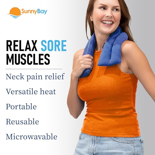 SunnyBay Microwavable Heating Pad for Neck and Shoulder, Heated Neck Wrap, Microwave Heat Pad, Weighted Beanbag Moist Hot or Cold Compress, 2.2 lbs, 26x4 Inches, Sky Blue - color: 4x26 - Sky Blue