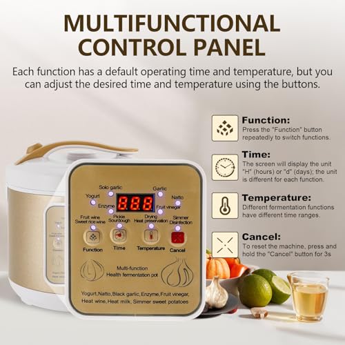 6L Black Garlic Fermenter 90W Automatic Intelligent Fermentation Box with Inner Pot and Garlic Shelf, 7-12 Days Black Garlic Sweet Rice Wine Maker Natto Yogurt Fermentation Pot 110V 60HZ