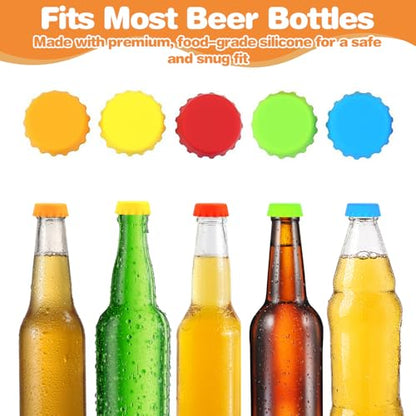 Reusable Beer Bottle Caps, 10 Multicolor Silicone Bottle Caps for Soda & Homebrew, Leakproof, BPA-Free, Dishwasher Safe