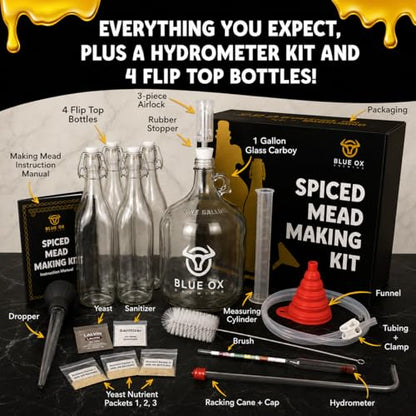 SPICED Mead Making Kit with Storage Bottles, Hydrometer & Extra Yeast Nutrients - Honey Wine Making Kit - Mead Kit Complete - Mead Supplies for 1 Gallon of Mead – Mead Brewing Kit - color: King's Reserve