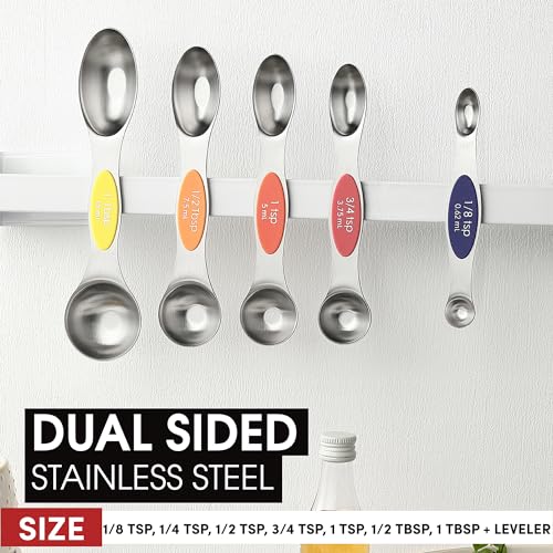 Spring Chef Stainless Steel Magnetic Measuring Spoons Set of 8 with Leveler, Nesting Teaspoon & Tablespoon Measuring Spoons, Kitchen Gadgets for Baking & Cooking, Fits in Spice Jars - Mountain Sunrise - color: Mountain Sunrise, size: 1-Pack