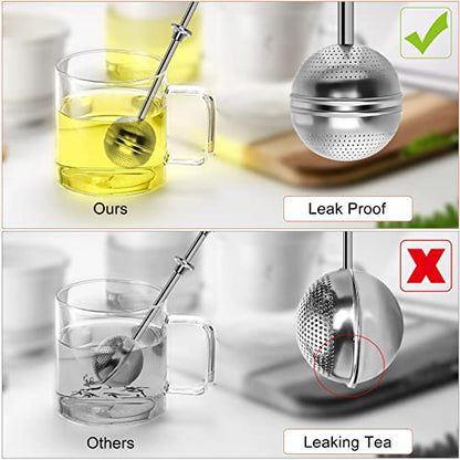 Numola Long Handle Tea Ball Stainless Steel with Drip Trays, 4Pcs Premium Tea Infuser Filter for Loose Leaf Tea, Reusable Fine Mesh Tea Interval Diffuser Strainer for Cup and Teapot - style: Long Handle Tea Ball x 4