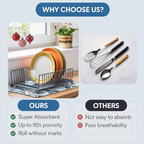 Blue Gnomes Christmas Dish Drying Mat for Kitchen Counter, Microfiber Dishes Drainer Mat Rack Pad, Xmas Tree Snowflake Gifts Absorbent Dish Bottle Drying Mats, 16''x18'', 1 Pack - size: 1PCS-16x18in