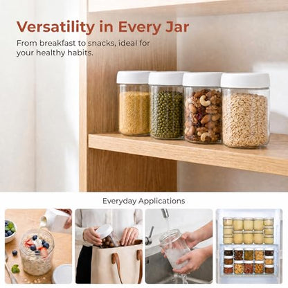 EONJOE 6-Pack 16oz Glass Jars with Lids for Food Storage Meal Prep Airtight - size: 16oz-6pack-white