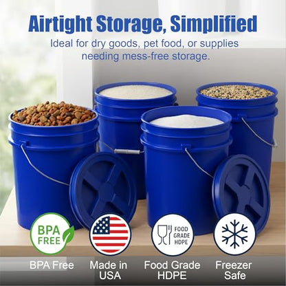ePackageSupply 5 Gallon Bucket - Food Grade w/Lid BPA-Free, Blue/Blue, 3 | Airtight Gamma Seal Screw-On Lid, Heavy-Duty 90 Mil HDPE Plastic, Food Safe and Durable Container, Bulk Storage, Made in USA - color: Blue/Blue, size: 3 Packs