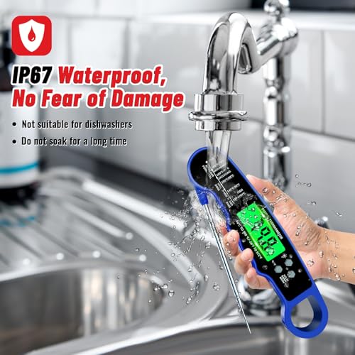 Stocking Stuffers for Men Women Adults: Meat Thermometer Digital, Instant Read Meat Thermometer with Backlight & Magnet for Kitchen, Beef, Grill, Turkey,IP67 Waterproof Cooking Thermometer - color: Blue