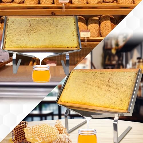 Honeycomb Frame Display Stand, Stainless Steel Honey Uncapping Holder Frame Holder Beekeeping Honeycomb Holder Stand for Beekeeping Restaurants Bakeries Honey Exchange Club, Silver