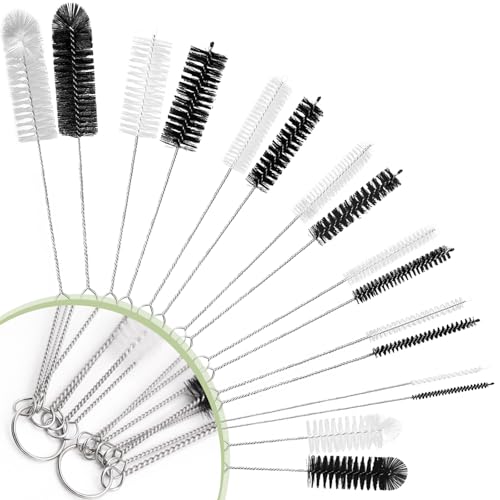 Cleaning Brushes,16 Pcs Pipe Tube Brush Pipe Cleaning Brushes Bottle Brush,for Washing Narrow Neck Water Bottles Jars Teapot Spout Coffee Machine Tube(White&Black)