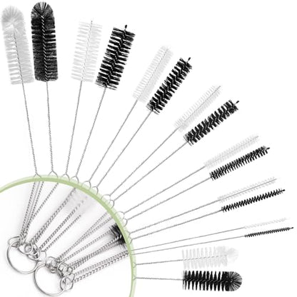 Cleaning Brushes,16 Pcs Pipe Tube Brush Pipe Cleaning Brushes Bottle Brush,for Washing Narrow Neck Water Bottles Jars Teapot Spout Coffee Machine Tube(White&Black)