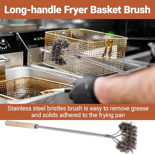 3 PCS Fryer Cleaning Tools, Deep Fryer Stainless Steel L-Shaped Brush, Cleanout Rod, Long Handle Basket Brush for Air Fryers, Deep Fryers - color: 3pcs Steel Brush
