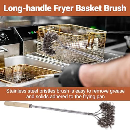 4 PCS Fryer Cleaning Tools with Deep Fryer Stainless Steel L-Shaped Brush, Deep Fryer Crumb Scoop, Deep Fryer Cleanout Rod, Long Handle Deep Basket Brush for Restaurants, Air Fryers, Deep Fat Fryers - color: 4pcs Stainless Steel Brush