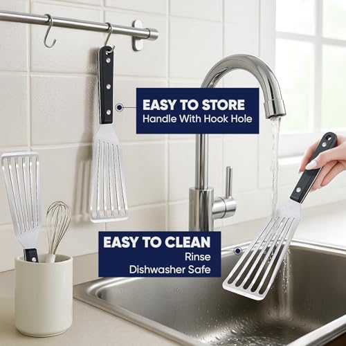 Newness Metal Fish Turner Spatula Stainless Steel for Kitchen Use, Small Griddle Egg Spatula, Flexible, Polished Metal, Corrosion Resistant, Kitchen Slotted Turner with Thin Edge Ideal for Turning,11" - size: Length:11 Inches (28 cm)
