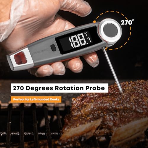 Finaltouch X10 Instant Read Digital Meat Thermometer NSF Certified Waterproof Professional for Cooking Grilling BBQ Baking Candy Oil with Rotating Probe and Backlit Display (Charcoal Gray) - color: Charcoal Gray