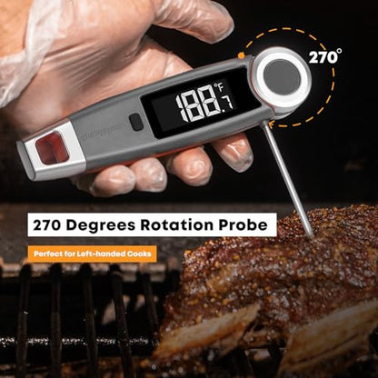 Finaltouch X10 Instant Read Digital Meat Thermometer NSF Certified Waterproof Professional for Cooking Grilling BBQ Baking Candy Oil with Rotating Probe and Backlit Display (Charcoal Gray) - color: Charcoal Gray