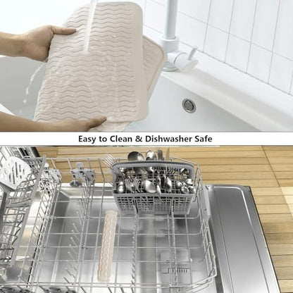 ZLR 4-in-1 Silicone Mat 12" x 12" / 305 x 306mm Square - Dish Drying Mat, Air Fryer Mat, Coffee Maker Pad & Heat Resistant Trivet (up to 450°F) - Non-Slip Food-Grade BPA-Free (Cassava White) - color: Cassava White, size: 12" x 12"