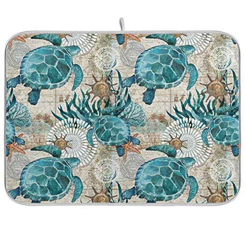 Absorbent Dish Drying Mat for Kitchen Counter - Sea Ocean Turtle Blue Microfiber Drying Pad, Reversible Drainer Mats for Countertop, Large 18" x 24" - color: Sea Ocean Turtle Blue, size: 18x24(in)x1