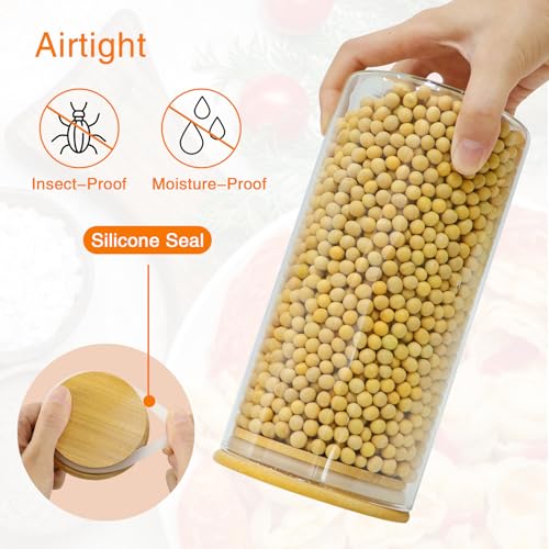 BGraceyy Glass Storage Jars 45 oz 4 Pcs Clear Glass Food Storage Containers with Airtight Bamboo Lid Stackable Kitchen Canisters for Candy, Cookie, Rice, Sugar, Flour, Pasta, Nuts - size: 45 oz 4 pcs