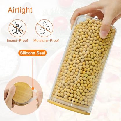 BGraceyy Glass Storage Jars 45 oz 4 Pcs Clear Glass Food Storage Containers with Airtight Bamboo Lid Stackable Kitchen Canisters for Candy, Cookie, Rice, Sugar, Flour, Pasta, Nuts - size: 45 oz 4 pcs