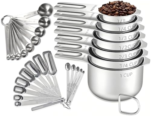 30PCS Measuring Cups and Spoons Set, 7 Nesting Measuring Cups, 18 Measuring Spoons and 5 Mini Spoons, Stainless Steel Kitchen Measuring Set for Dry and Liquid Ingredients, Perfect for Cooking & Baking - size: 30PCS Set
