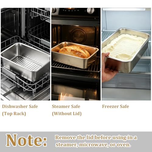 2 Pack 5.6 Qt Stainless Steel Marinade Containers with Lid, Metal Meat Brining Containers, Brining Prep Storage Box Dishwasher Safe for BBQ Tailgates Storage