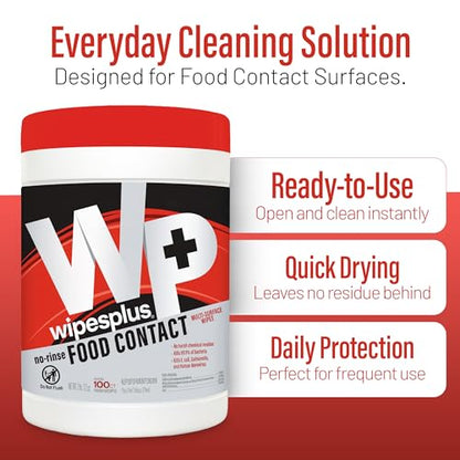 WIPESPLUS Cleaning Wipes All Purpose Food Contact - No Rinse, No Residue, Quick Dry Formula, Disinfecting Wipes For Restaurants, Foodservice, Schools - Canister, 100 Count, (Pack of 6) - size: 100 Count (Pack of 6)