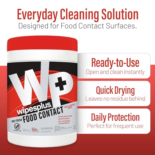 WIPESPLUS Cleaning Wipes All Purpose Food Contact - No Rinse, No Residue, Quick Dry Formula, Disinfecting Wipes For Restaurants, Foodservice, Schools - Canister, 100 Count - size: 100 Count (Pack of 1)