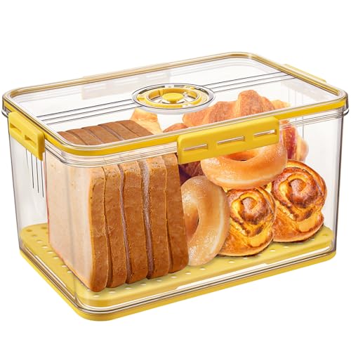 Gifhomfix Bread Box Bread Boxes for Kitchen Counter Airtight, Time Recording Bread Storage Container with Lid, Bread Keeper for Homemade Bread, Toast, Bagel, Donut and Cookies, LARGE Yellow - color: Large-Yellow