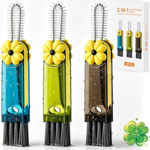 3-in-1 Cup Lid Cleaning Brush, Cup Lid Brush, Multifunctional Water Bottle Cleaning Brush, Home Kitchen Crevice Brush Tools for Tiny Cup Lid Detail, Bottle Tight Spaces Cup(3 PCS) - color: Green Blue Black-1