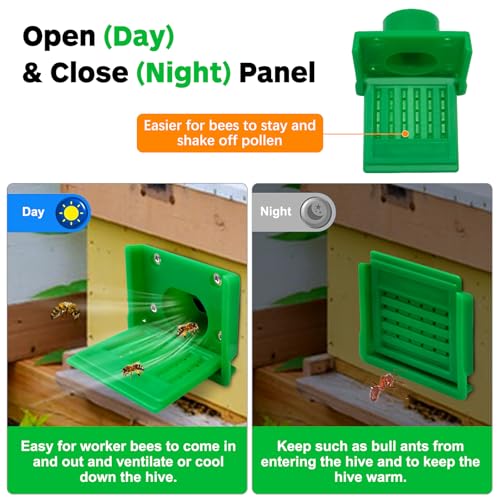 Bee Hive Entrance Reducer, 6 Pack Plastic Beehive Entrance Reducer,Green Square Beehive Travel Gate, Portable Bee Hive Mouse Guard, Bee Hive Ventilation Window,Year Around Beekeeping Supplies Tools - color: Green-6pcs
