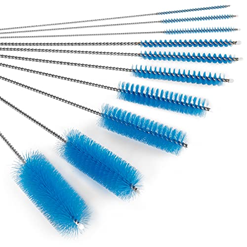 CiaraQ Bottle Cleaning Brushes, 8 Inch Nylon Tube Brush Set | Blue Cleaner for Narrow Neck Bottles Cups with Hook, Set of 10pcs. - color: Blue, size: 8.0 Inch (10pcs)