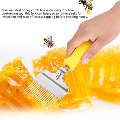 Bee Keeping Uncapping Fork, Honey Uncapping Fork Stainless Steel Honey Scraper with 19 Tines and Plastic Handle, Beekeeping Hive Tool 8.66 X 2.76 Inch
