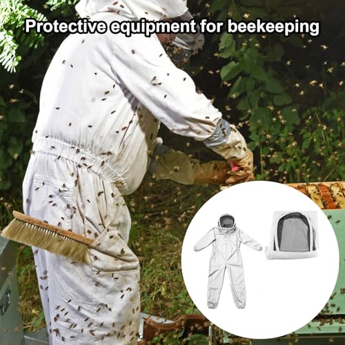 Ventilated Bee Suit - Cotton Blend Protective Suit, Hooded Beekeeping Gear Set | Lightweight Fabric Beekeeping Outfit, Full Body Protection Clothing for Men, Women, Beginner, Professional Use - color: L