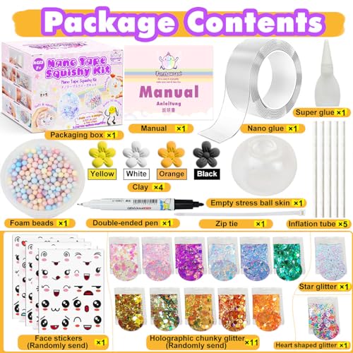 FUNSHOWCASE Nano Tape Bubble Kit with Clay, Marker, 6-Design Guide Squishy Maker Set - color: Nano Tape Bubble