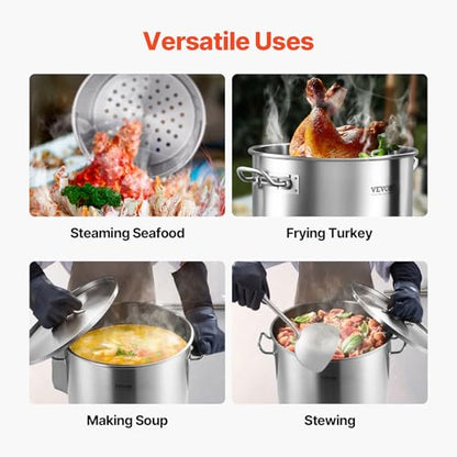 VEVOR Stainless Steel Stockpot, 64 Quart Large Cooking Pots, Cookware Sauce Pot with Basket, Lid, and Handle, Heavy Duty Commercial Grade Stock Pot, Sanding Treatment, for Large Groups Events Silver - size: 63.9 Quarts
