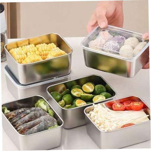 6PCS Stainless Steel Food Containers with Lids, 600ml Stackable Reusable Pizza Dough Proofing Boxes for Lunch, Meal Prep, Leftovers, Fruits Storage